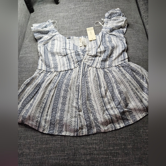 Japna Tops - JAPNA Bohemian Peplum White & Blue Paisley Patterned Top